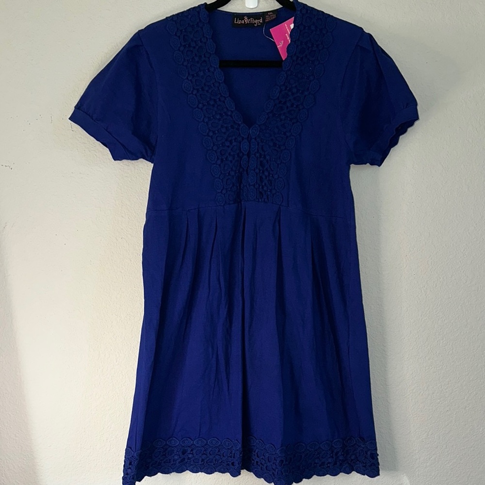 Liza Byrd Deep Blue Mini Dress‎ with Lace Accents